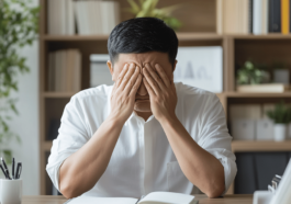 ai generated, man, stress, mistake, failure, error, wrong, mess, sad, false, problem, incorrect, tired, sleepy, exhausted, lazy, tension, headache, anxiety, depression, person, depressed, alone