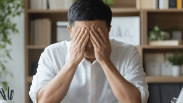 ai generated, man, stress, mistake, failure, error, wrong, mess, sad, false, problem, incorrect, tired, sleepy, exhausted, lazy, tension, headache, anxiety, depression, person, depressed, alone