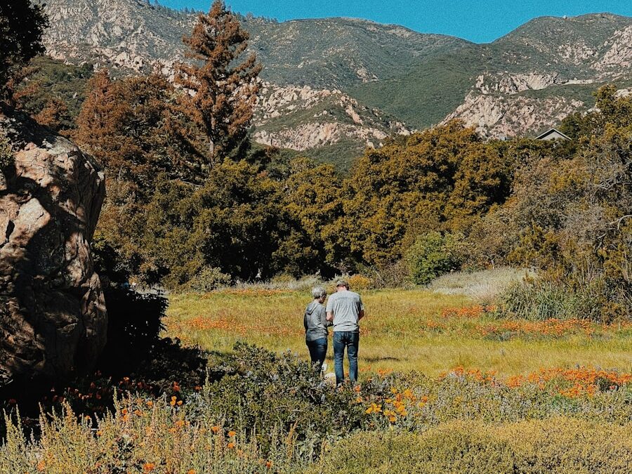 a couple of people that are standing in the grass