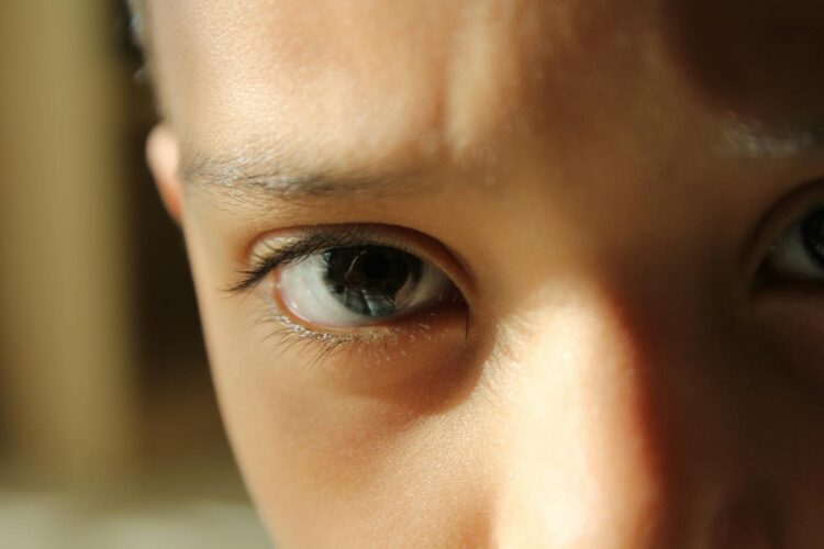 Detailed close-up of a child's eyes, capturing focus and curiosity.
