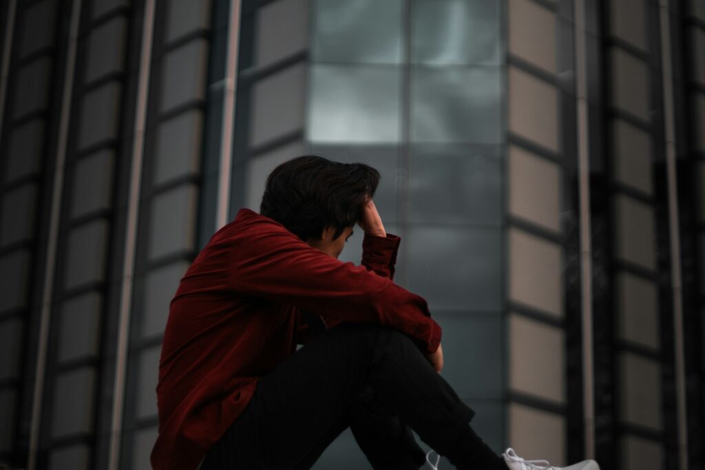 man in red jacket