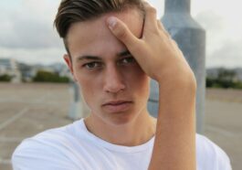 men's white crew-neck top close-up photography
