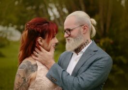 a man and woman kissing