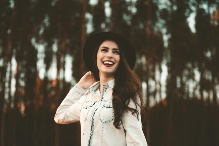 woman standing forest