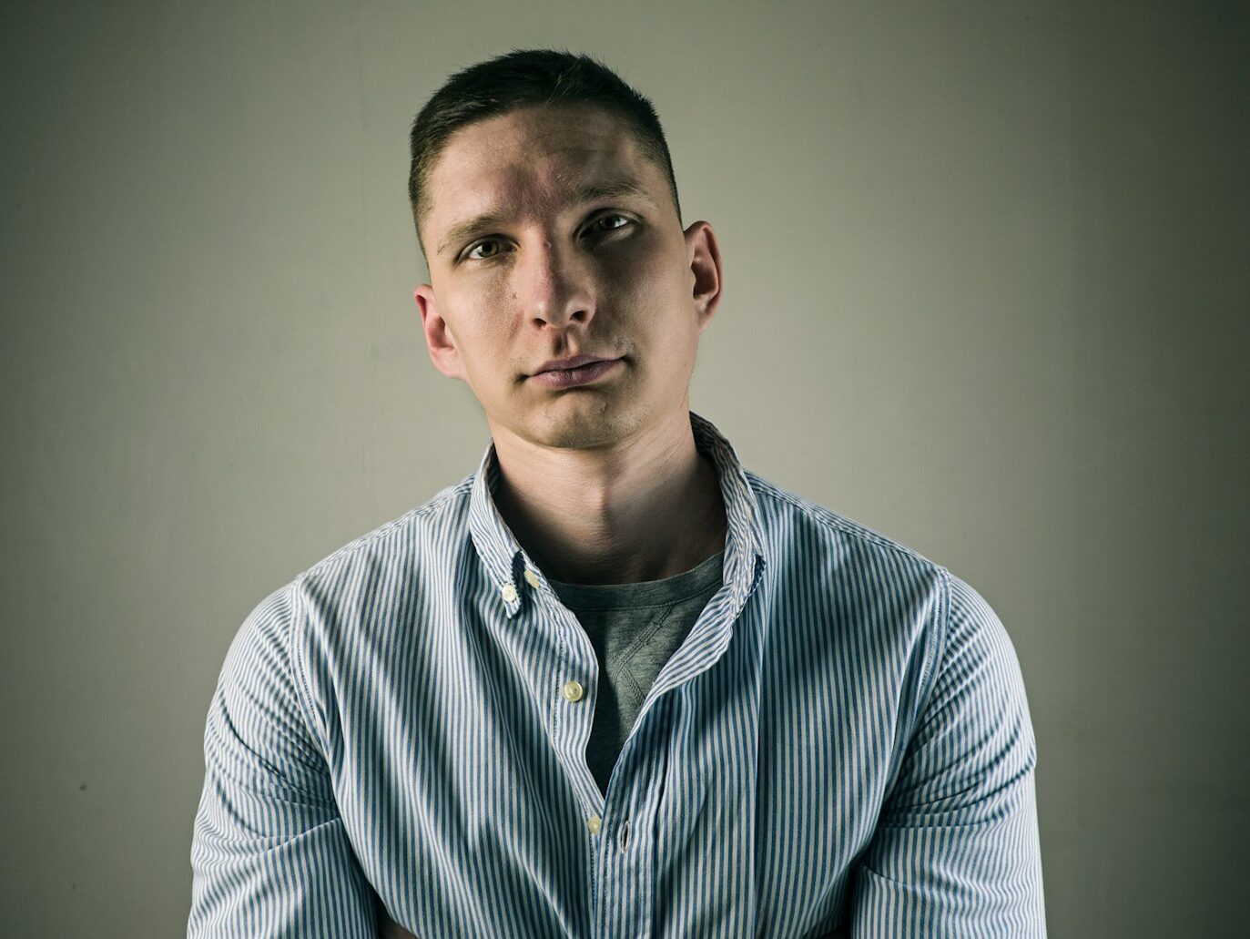 men's white and gray striped dress shirt