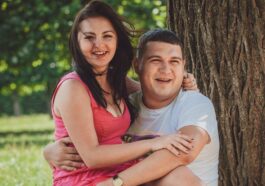a man and woman hugging
