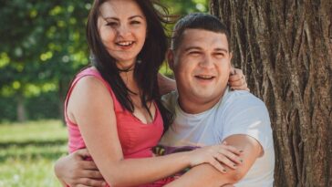 a man and woman hugging