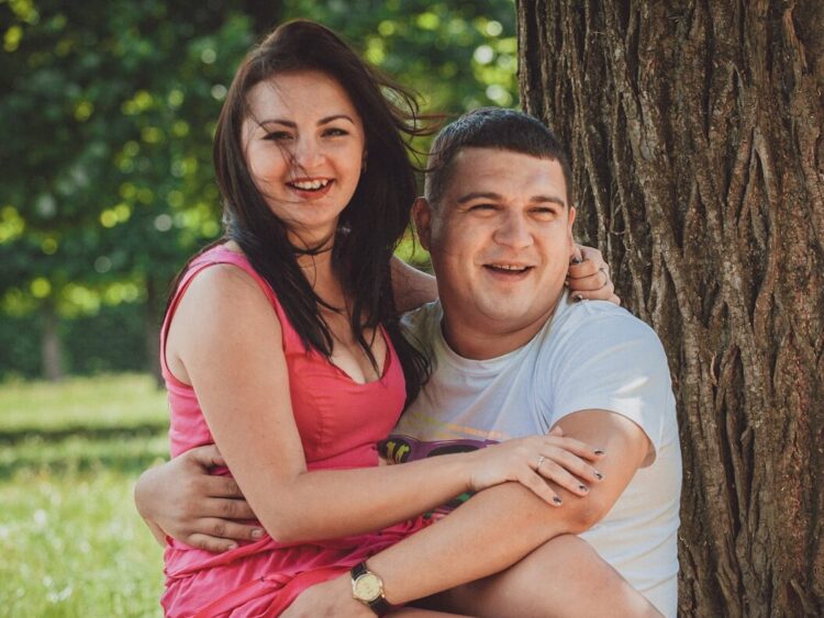 a man and woman hugging