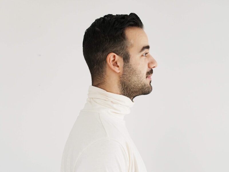 man wearing white top