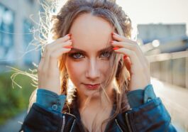 woman in black leather jacket