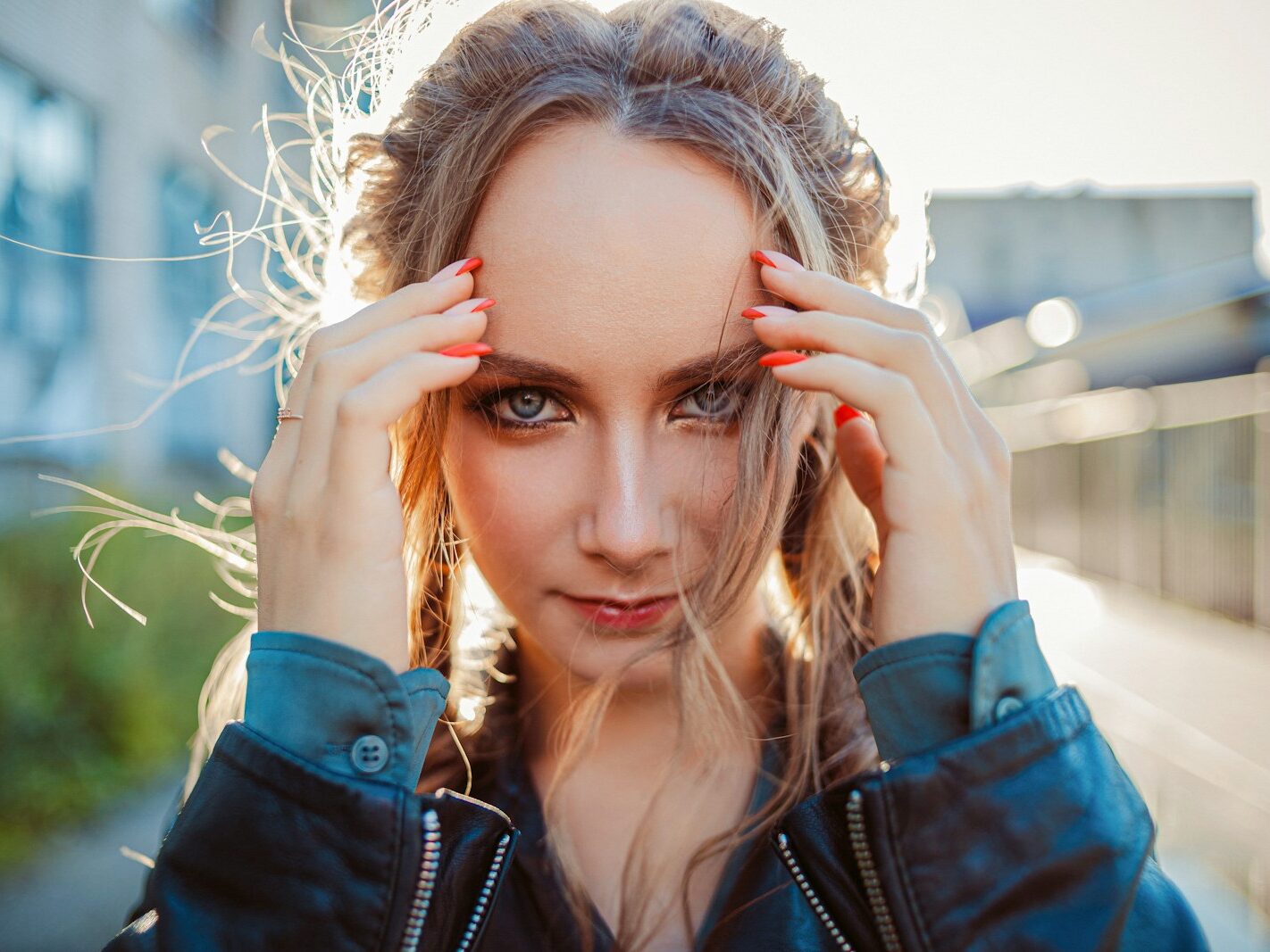 woman in black leather jacket