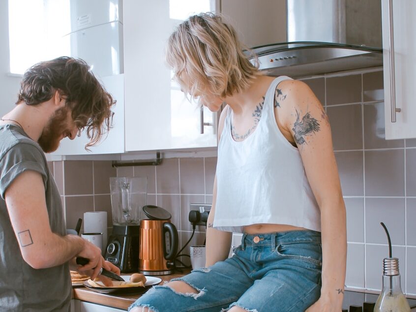 woman and man in kitchen