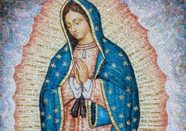a mosaic of the virgin mary of guadalupe