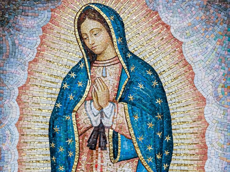 a mosaic of the virgin mary of guadalupe