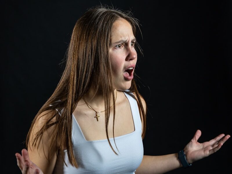 a woman with her mouth open
