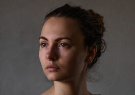a woman with a straight face