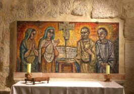 a painting of three people sitting at a table
