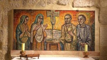a painting of three people sitting at a table