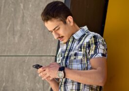 man holding Android smartphone