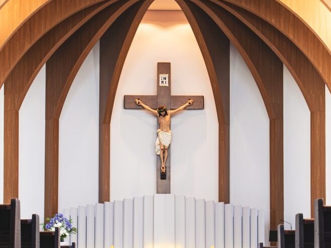 crucifix statue on wall