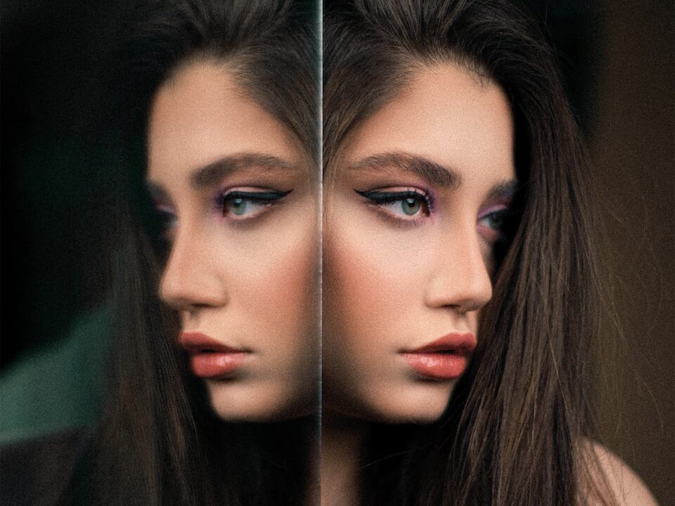 a woman's face is reflected in a mirror