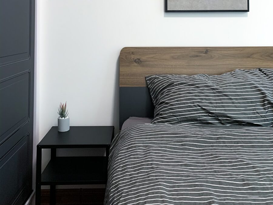 white and black bed linen
