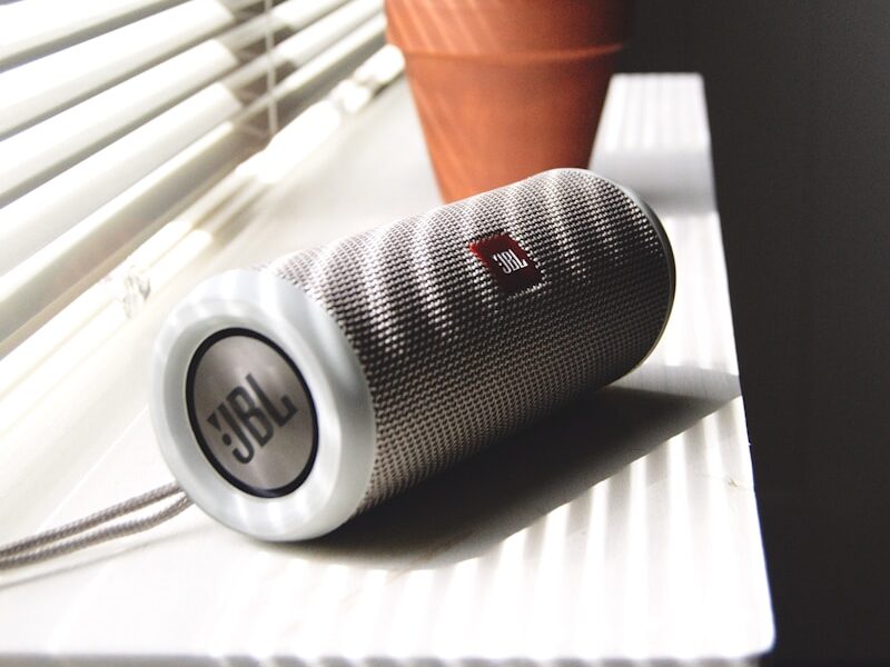 white JBL speaker