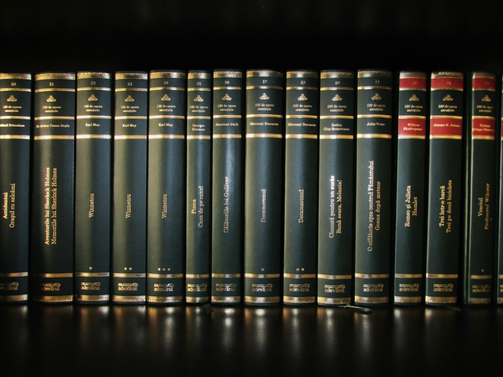 stack of books on shelf