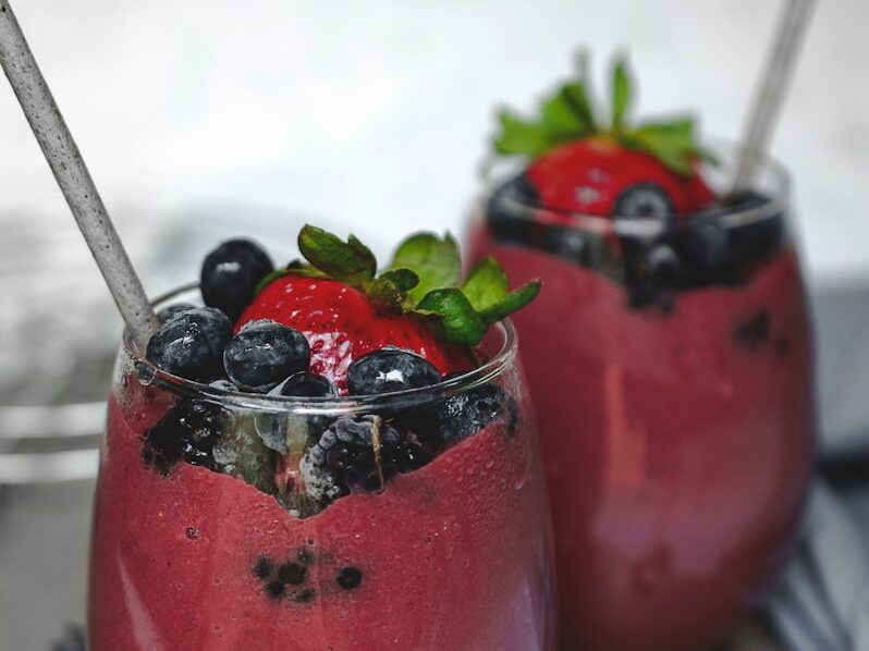 two fruit shake on glasses