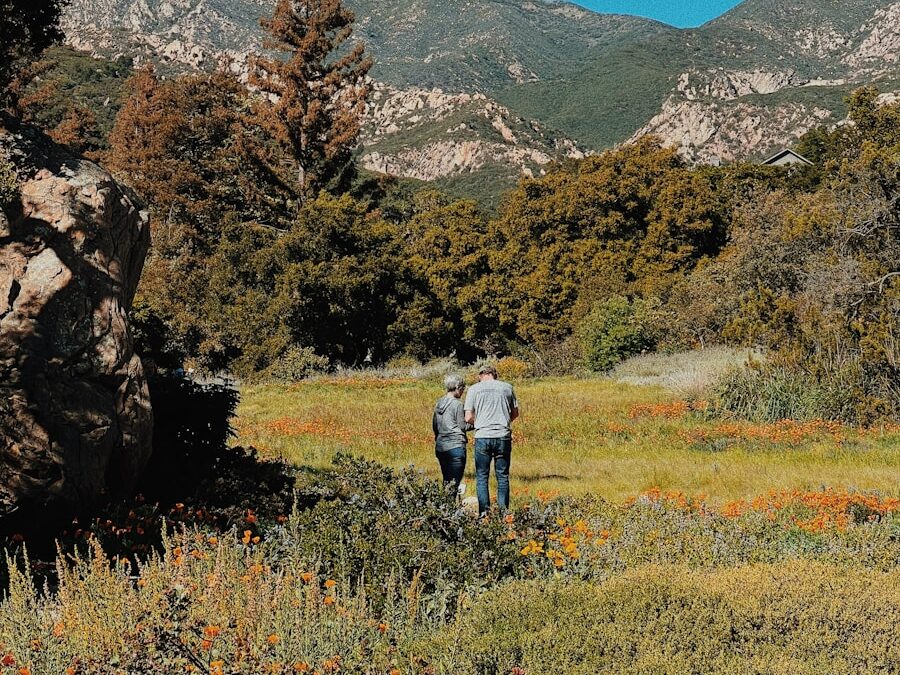 a couple of people that are standing in the grass