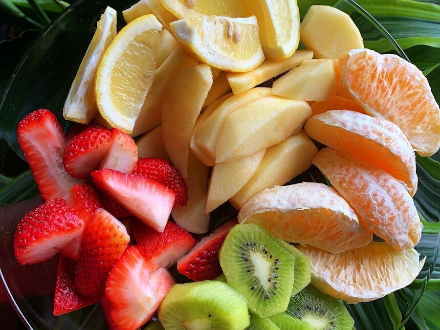 sliced strawberries and sliced apples