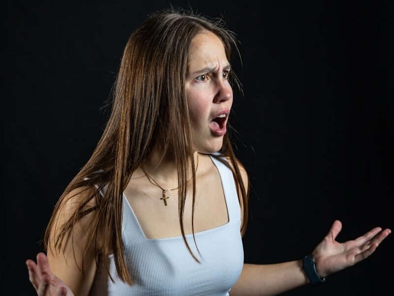 a woman with her mouth open