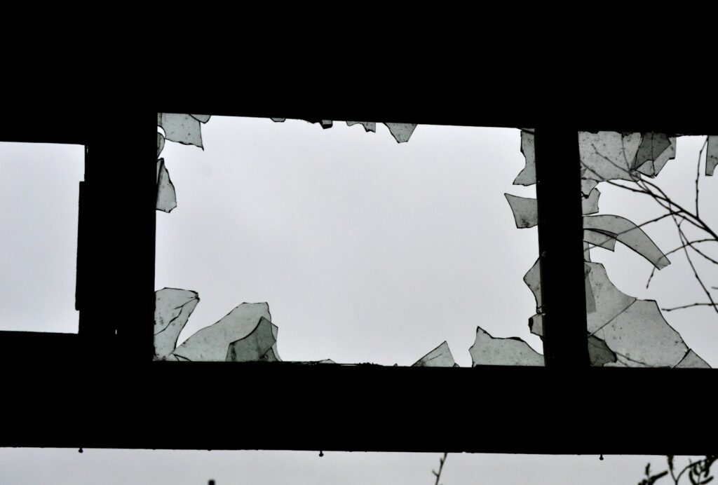 a view through a window of a town